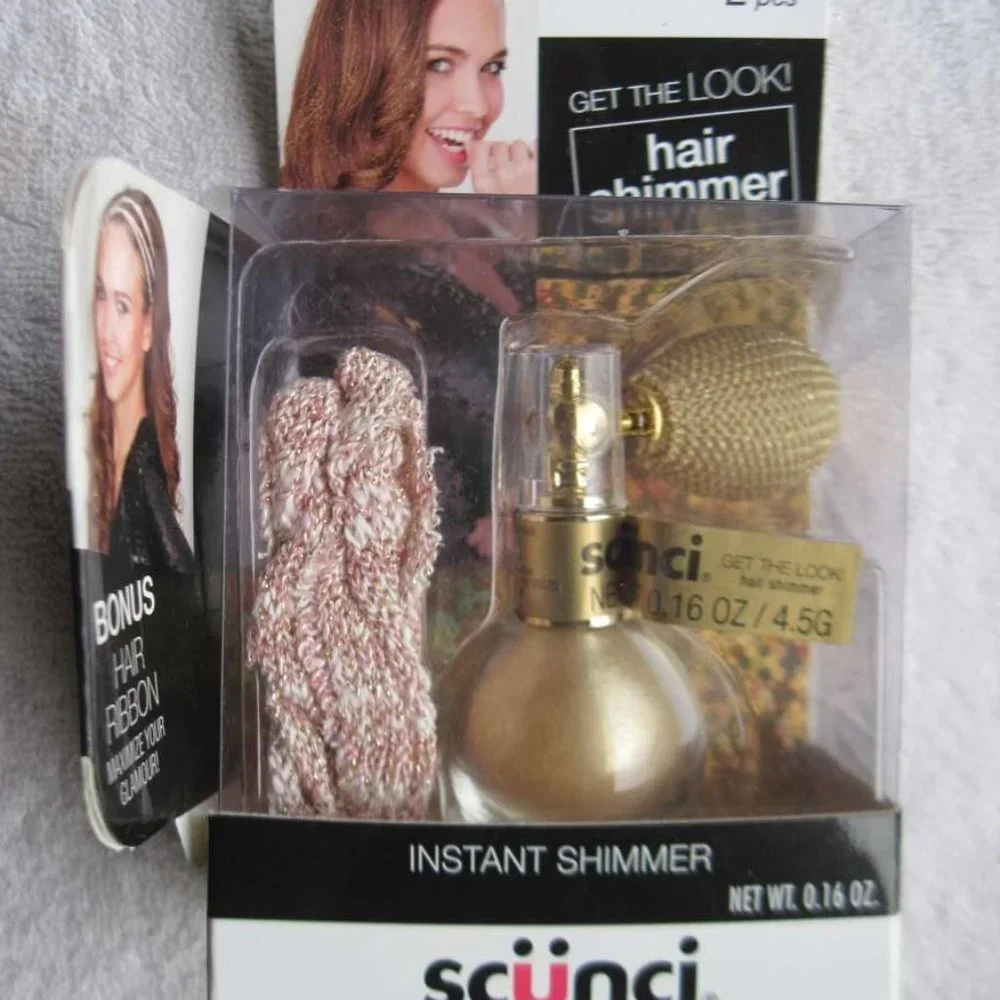 Scunci Instant Hair Shimmer Sparkling Glimmer Glitter Pink Silver Gold Ribbon